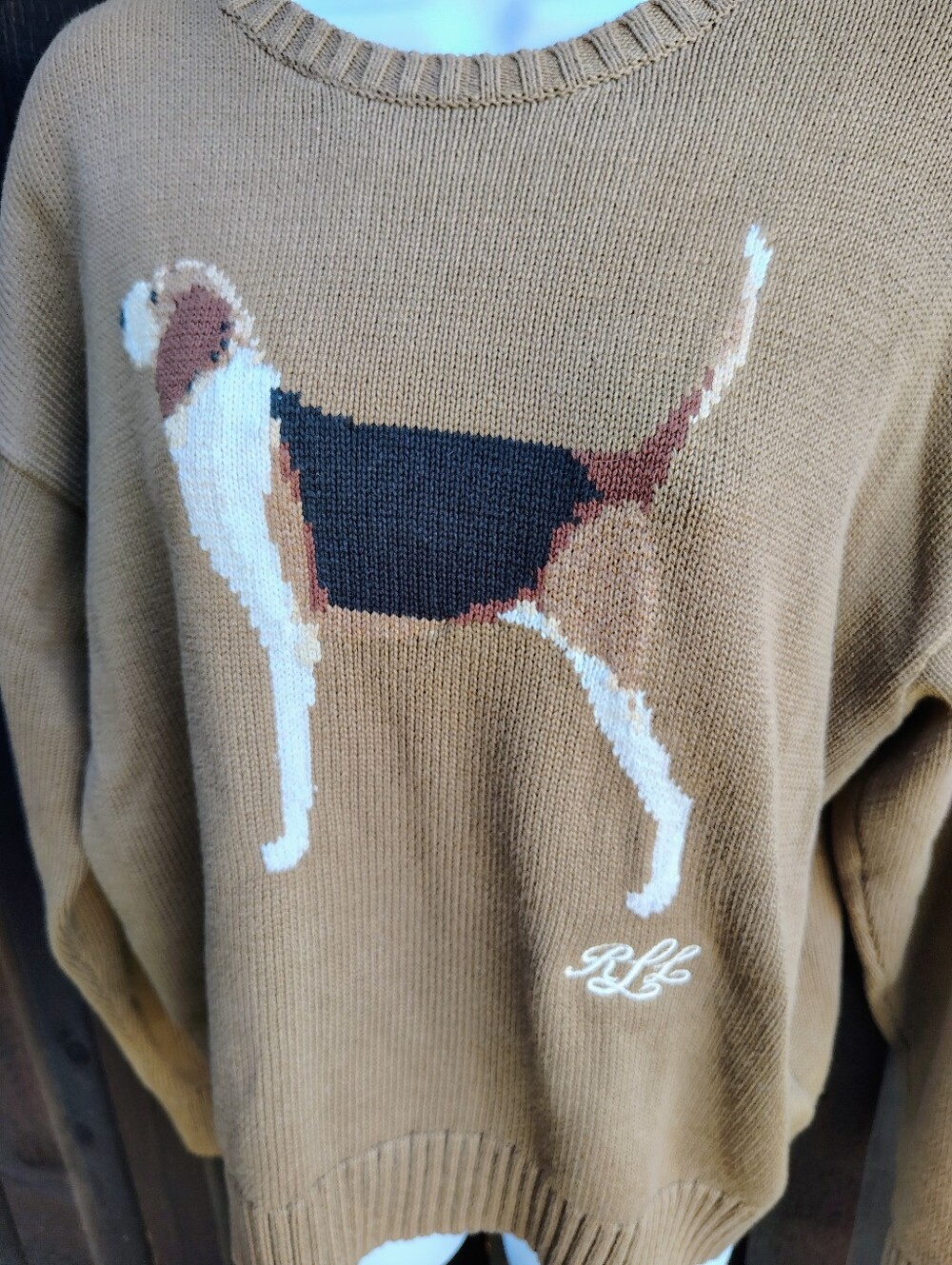Ralph Lauren Camel Beagle Intarsia Crewneck Sweater - Picture 2 of 6